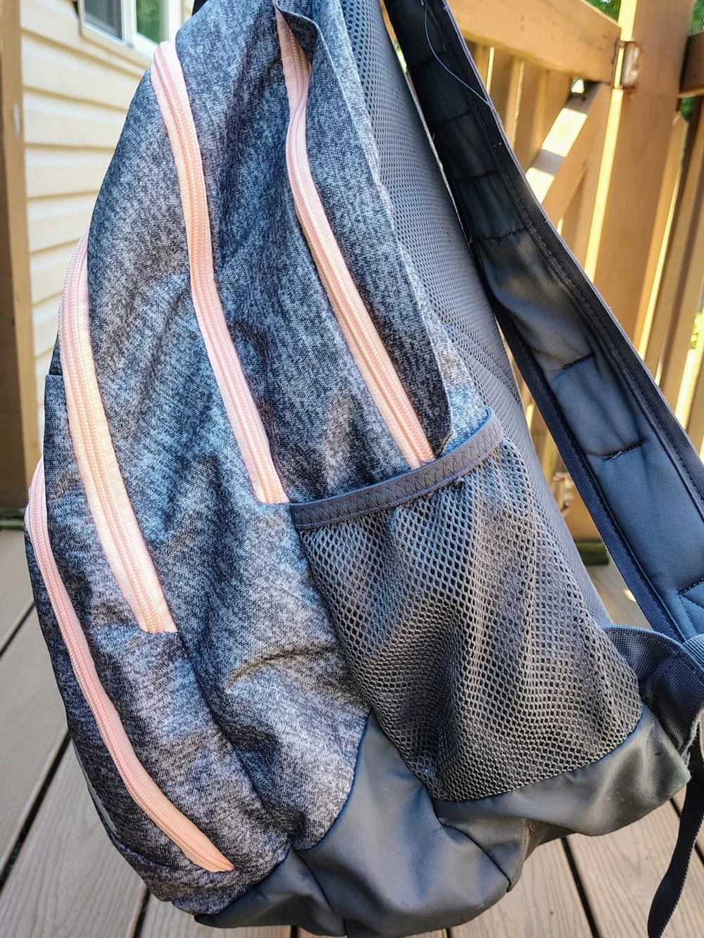 Adidas Heather Gray Backpack with Pink Trim